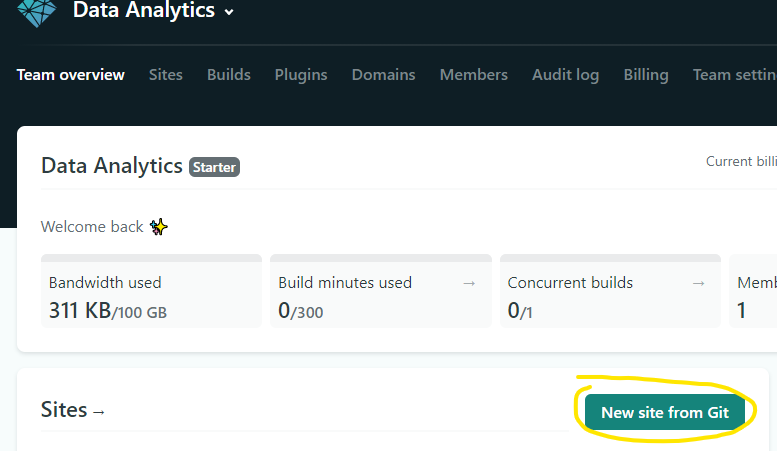 Create a Netlify site by clicking New site from Git